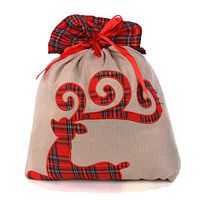 Warmhol Extra Large Cotton Santa Bag with Reindeer Red Drawstring Gift Bag Large Size Storage Bag