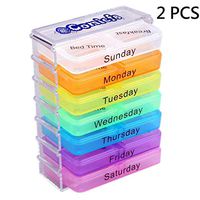 Comicfs Weekly Pill Box - Portable Travel Organizer Reminder 7 Day 28 Compartments Tablets Storage Box Medicine Dispenser Vitamin Holder - 4 Times a Day Detach Case, Pack of 2 (pillbox-C28)