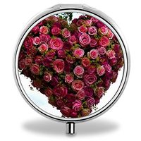 Rose Pill Case, Round Stainless Drug Organizer Container Medicine Cover for Pocket Daily&Weekly