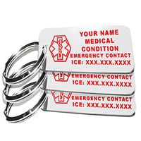 My Identity Doctor - Custom Engraved Medical Alert ID Keychain Tag, Plastic, Rectangle, White, Small 2.25 x .79 Inch, 3 Pack