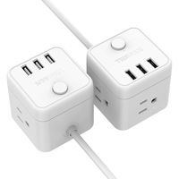 2 Pack Portable Cube Power Strip 3 Outlet 3 USB Ports, TESSAN Desktop Charging Station 5 Ft Extension Cord for Cruise Ship, Travel, Nightstand - White