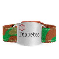 StickyJ USA Pre-Engraved Diabetes Medical Bracelet with Camo Strap