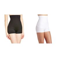 Maidenform Flexees Women's 2 Pack Shapewear Minimizing Hi-Waist Boyshort, Black/White, Small