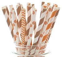 Food with Fashion Thanksgiving Straws, Orange & Brown Celebration Straws, Paper Drinking Straws (25 Pack) - Autumn Fall Harvest Thanksgiving Dinner Straws