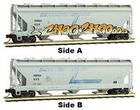 Micro-Trains MTL N-Scale 3-Bay Covered Hopper Solvay Minerals/SMNX Graffiti #955