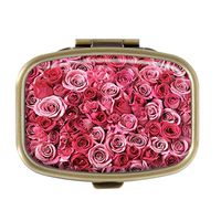 Cecillia Pink Roses Color Pill Box Decorative Boxes Bronze Rectangular Pill Case Medicine Tablet Holder Wallet Organizer Case for Pocket or Purse