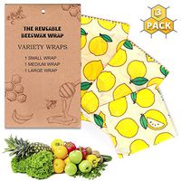 Beeswax Food Wrap (Yellow Lemon) 3 Pack. Organic, washable, reusable, eco friendly, natural, environmentally safe alternative to plastics like saran wrap