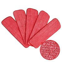 CLEANHOME Microfiber Spray Mop Pads Washable 5X Replacement Heads, Wet and Dry for Floor Cleaning Scrubbing,Red,16.5in