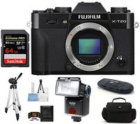 Fujifilm X-T20 Mirrorless Digital Camera Body (Black) Bundle, Includes 64GB Extreme PRO SDXC Memory Card + Camera Bag + Tripod + More.