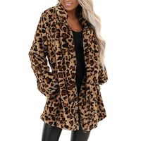 HIRIRI Leopard Faux Fur Coat for Women Parka Long Sleeve Winter Warm Overcoat Lapel Pocket Cardigan Jacket Brown
