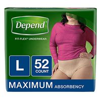 Depend FIT-Flex Incontinence Underwear for Women, Maximum Absorbency, L, Tan, 52 Count (2 Pack(52 Count, Large))