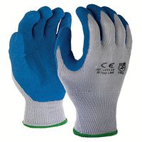 Azusa Safety L22115 10 Gauge Knit Polyester/Cotton Work Safety Gloves, Latex Coated Textured Crinkle Finish Medium 8", Blue/Gray (Pack of 12 Pairs)