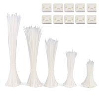Zip Ties Nylon Cable Ties Plastic Resistant Cable Ties with Self-locking Cable Ties Adjustable Cable Zip Tie 4/6/8/10/12 Inches Combo 550pcs & 10pcs Adhesive Cable Tie Mounts for Home & Office(White)