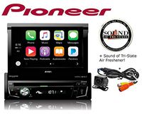Jensen VX4014 Motorized 7" Retractable Touchscreen DVD/CD Receiver with Apple CarPlay + BUCAM200J Rear View Camera and Sots Air Freshener Bundle
