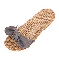 Women's Slippers Flax Cross House Shoes Indoor Breathable Outdoor Sandals Lightweight Non-Slip Beach Slippers Gray