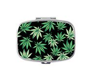 Rectangle Pill Case - Green Marijuana Custom Fashion Style Pill Box - 2 Compartments Pill Box/Pill case