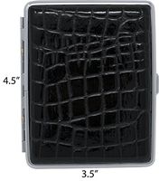 Leather Nickle-Plated Metal Cigarette Herbal Cigarette Cigar Tobacco Carrying Stash Storage Case (100s, Crocodile Black)