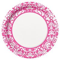 Pink Damask Dinner Plates, 8ct