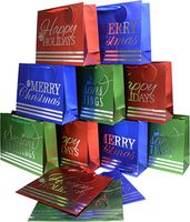 Holiday Gift Bags, 12 Large Heavyweight Bags, Traditional Christmas Style with foil Finish and Silver hot Stamp, red, Blue and Green