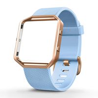 UMTELE for Fitbit Blaze Bands, Silicone Replacement Strap with Stainless Steel Frame for Fitbit Blaze (Large, PowderBlue Band + Rose Gold Frame)