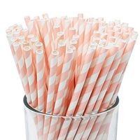 Just Artifacts 100pcs Premium Biodegradable Striped Paper Straws (Striped, Light Pink)