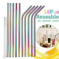 Multicolor Stainless Steel Straws, KeepTpeeK 10 Pcs Drinking Reusable Environment Friendly Straws with Ultra Long Cleaning Brush for Tumblers Cold Beverage(5 Straight,5 Bent,2 Brushes)