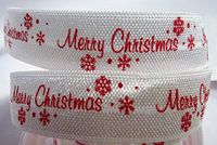 Fold Over Elastic - Red Merry Christmas Printed FOE - 5/8" Wide, 10 Yards - Great for Holiday Hair Ties, Gift Wrapping and Decorating!