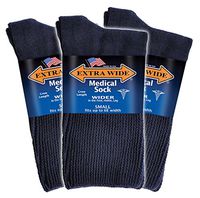 Extra Wide Women's Navy Medical (Diabetic) Mid Calf Crew Sock, Shoe Size 6.5-9.5 Up to 6E Wide 3PK, Antimicrobial, Made in USA!