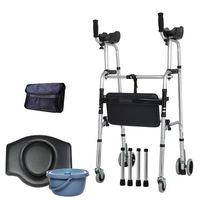 Standard Walkers Wheel Walking Frame with Armrest Support Pad Thick Aluminum Alloy Elderly Walking Aid Height Adjustable (Color : Silver)
