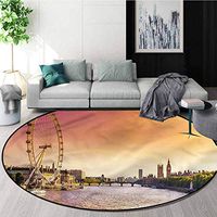 RUGSMAT London Warm Soft Cotton Luxury Plush Baby Rugs,Sunset Ferris Wheel River Design Non-Slip Fabric Round Rugs for Study Room Diameter-39