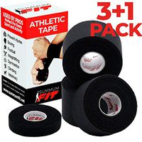 Athletic Tape Black Extremely Strong: 3 Rolls + 1 Finger Tape. Easy to Apply & No Sticky Residue. Black Sports Tape for Boxing, Football or Climbing. Enhance Wrist, Ankle & Hand Protection Now