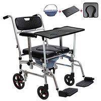 NESSTIC 4 in 1 Toilet Chair Mobile Wheelchair Commode Seat with Padded Cushion Widen Adjustable Height Portable Bedside Commodes Shower Bath Chair with Wheel for Elder Disabled Pregnant Women