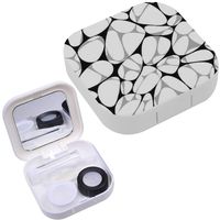 Portable Contact Lens Case Box Travel Kit Mirror + Bottle + Tweezers Container Holder [ Monochrome Intersecting ]