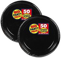 Amscan Big Party Pack 100 Count Plastic Dessert Plates, 7-Inch, Black