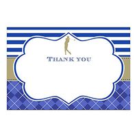 30 Blank Thank You Cards Notes Golf Birthday Party Blue Gold + 30 White Envelopes