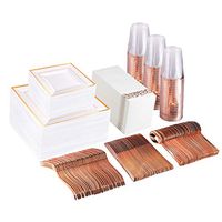 DaPanda 700 pcs Premium Disposable Tableware Set, (100 Guest Pack, Rose Gold, Square), Extra Heavyweight | Wedding | Party | Special Occasions