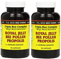 Y.S. Eco Bee Farms, (2 Pack) Royal Jelly, Bee Pollen, Propolis, Plus Korean Ginseng, 90 Capsules