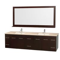 Wyndham Collection Centra 80 inch Double Bathroom Vanity in Espresso, Ivory Marble Countertop, Square Porcelain Undermount Sinks, and 70 inch Mirror