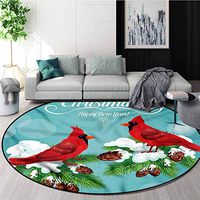 RUGSMAT Cardinal Art Deco Pattern Non-Slip Round Area Rug,Merry Christmas Lettering Non-Skid Bath Mat Living Room/Bedroom Carpet Diameter-35