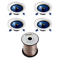 Yamaha NSIC400 90-Watts 2-Way RMS Speaker - White (4 Speakers + AmazonBasics Speaker Wire)