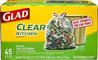 Glad Recycling Tall Kitchen Drawstring Trash Bags, Clear, 13 Gallon, 45 Count