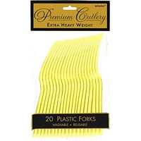 Premium Heavy Weight Plastic Forks | Light Yellow | Pack of 20 | Party Supply