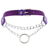 Aysekone Fashion O-Shaped Round Leather Collar Necklace Adjustable Punk Goth Emo Style Circle Padlock Pendant PU Leather Chokers Chain Necklace (Purple)