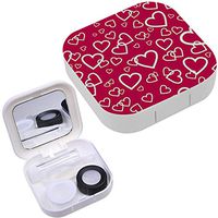 Portable Contact Lens Case Box Travel Kit Mirror + Bottle + Tweezers Container Holder [ Hearts ]