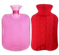 Classic Rubber Transparent Hot Water Bottle 2 Liter - Portable, Reusable with Knit Cover -red
