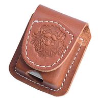 Handmade Fliptop Leather Lighter Pouch Holder Case with Pocket Belt Loop (Lion-Brown)