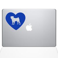 The Decal Guru Heart Pug MacBook Decal Vinyl Sticker - 12" MacBook - Dark Blue (1332-MAC-12M-DB)