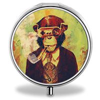 IMLONE Pill Organizer, Customized Smoking Monkey Pill Boxes with 3 Components Metal Portable Pill Container for Purse, Travelling and Daily Needs