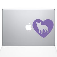 The Decal Guru Heart French Bulldog MacBook Decal Vinyl Sticker - 12" MacBook - Lavender (1325-MAC-12M-LAV)