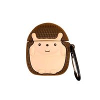 TOUBN Wireless Charging Earphone Case, Cute Cartoon Brown Hedgehog Design Soft Silicone Full Body Protective Cover for Airpods 1 & 2, Airpods Protector with Hook (Hedgehog)